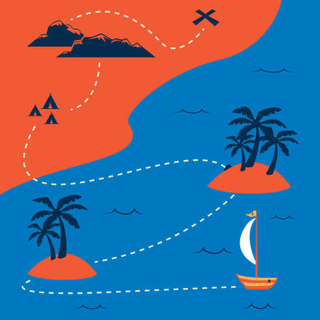 flat treasure map with vintage summer color