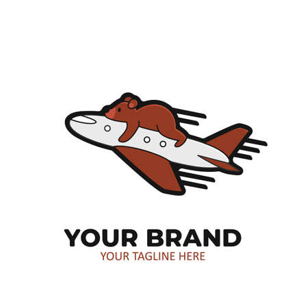 Plane bear logo icon. Bear on a flying plane cartoon illustrationのイラスト素材