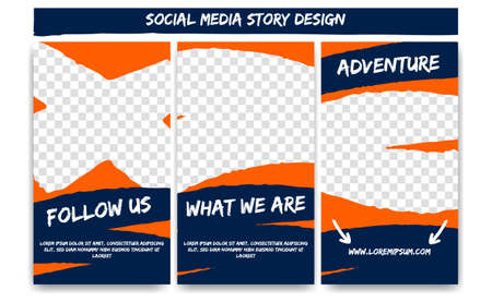 Editable social media story for action adventure in orange blue color. Streaming post social media template frame with brush stroke shapeのイラスト素材