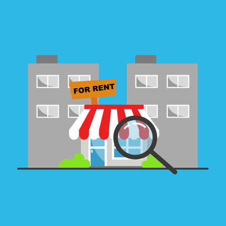 Finding shop. looking store for rent for new entrepreneur or businessman in the middle of big city illustrationのイラスト素材