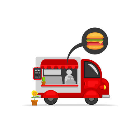 Food truck stand street food van car vector illustration cartoon styleのイラスト素材