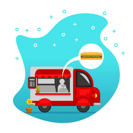 Food truck street food stand offering hot dog vector illustrationのイラスト素材