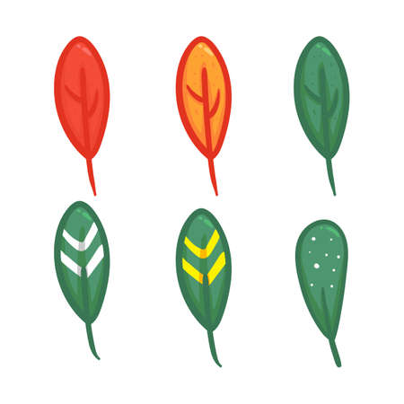 tree leaf set in cartoony hand drawingのイラスト素材