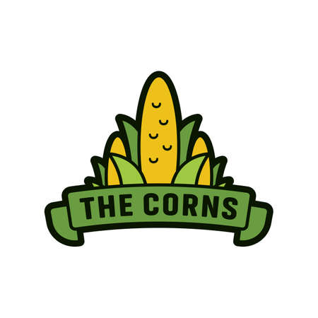 The corn farm logo icon badge emblem illustration ribbonのイラスト素材