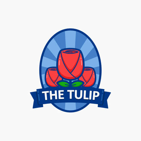The tulip pink flower logo badge symbol tattoo illustrationのイラスト素材