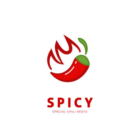 Spicy chili logo with fire symbol icon illustration resto restaurantのイラスト素材