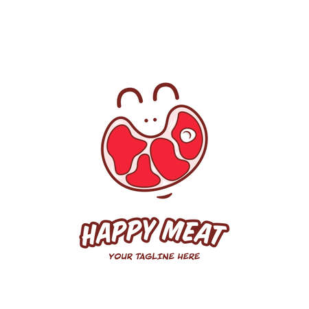 Happy meat logo. Raw meat smiles face logo symbol icon illustrationのイラスト素材
