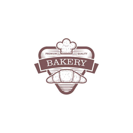 Hand drawing croissant bakery badge emblem insignia vintage style icon.のイラスト素材
