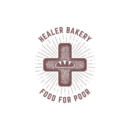 Healer bakery logo badge. vintage hand drawing baguette beard social logo designのイラスト素材
