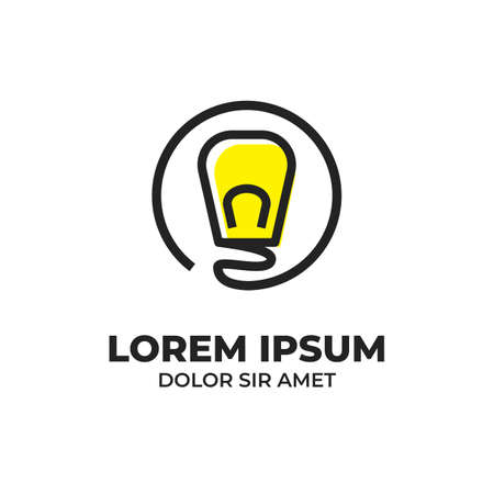 Bulb lamp energy idea inside circle badge icon logo in outline monoline styleのイラスト素材