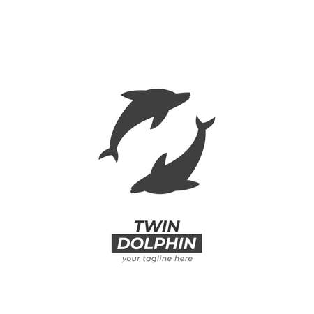 Twin Dolphin icon in silhouette circle formationのイラスト素材