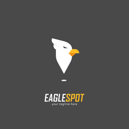 Eagle Spot logo icon, pin point map mark spot with white eagle head symbol for community, company, or shop and brandのイラスト素材