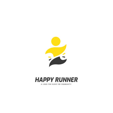 Happy runner logo people running reaching finish line silhouette flat fun premium playful look for event or communityのイラスト素材
