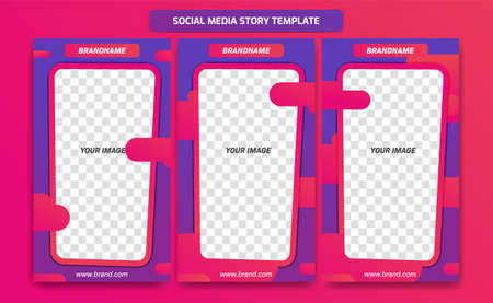 Abstract trendy modern social media story frame template design with abstract fluid gradient of purple violet and orange pinkのイラスト素材