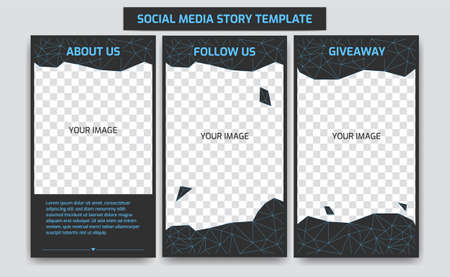 Editable Social media story design template in cyber blue neon futuristic retro virtual world with abstract polygon lineのイラスト素材