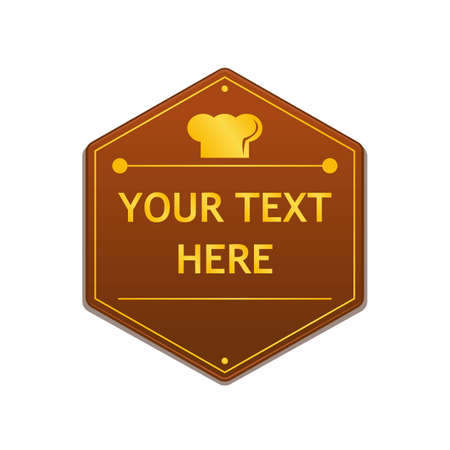 Gold Chef hat on hexagon badge template for royal restaurant or show. Text template for promotion or signのイラスト素材