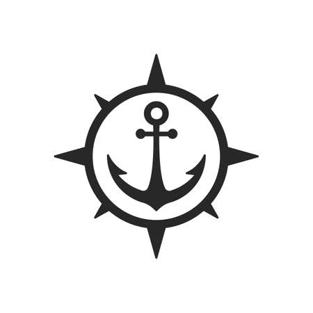Simple Sailor Ship anchor in compass shape badge or insignia