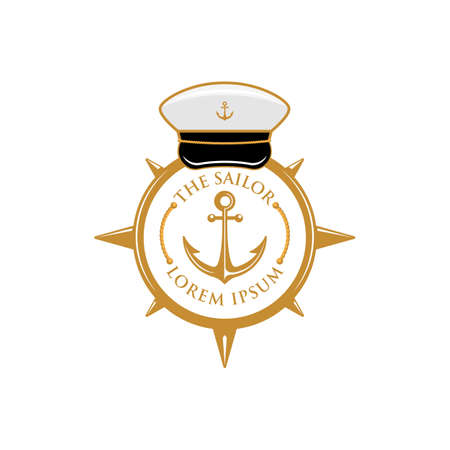 The sailor compass anchor with captain hat badge logo templateのイラスト素材
