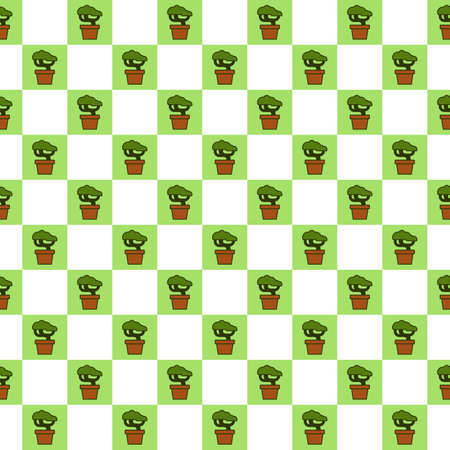 Checkered Bonsai Tree in pot icon seamless pattern designのイラスト素材