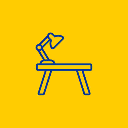 Blue line Work Desk table icon on yellow backgroundのイラスト素材