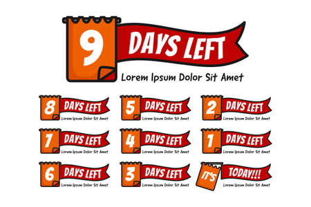 Number days left with note or date illustration set from number 9 until 0 or todayのイラスト素材
