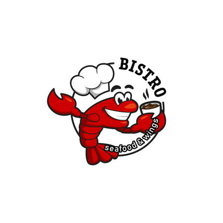 Lobster Crawfish chef with coffee cup logo mascot illustration for seafood bistro, restaurant, or cafeのイラスト素材