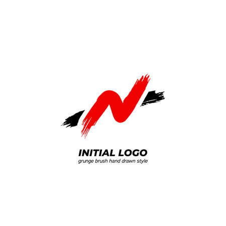 Initial letter N logo icon dry grunge enso brush hand drawing stroke styleのイラスト素材