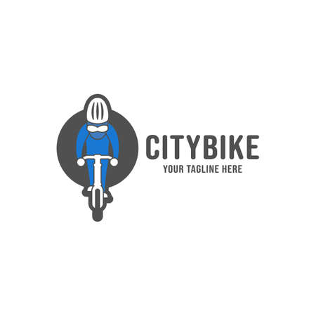 Bicycle enthusiast community logo, bicycle cyclist cycling riding logo icon illustration with bike riderのイラスト素材