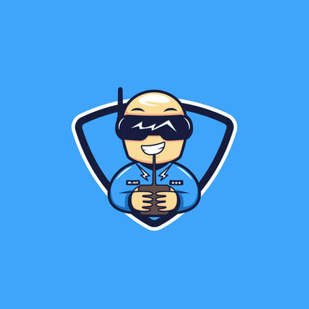 Racing drone pilot logo, sport mascot naughty bald drone race pilot logo icon character illustration cartoon styleのイラスト素材