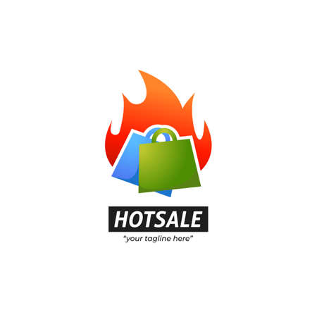Hot sale shopping marketplace store logo with two shopping bag in red hot flameのイラスト素材