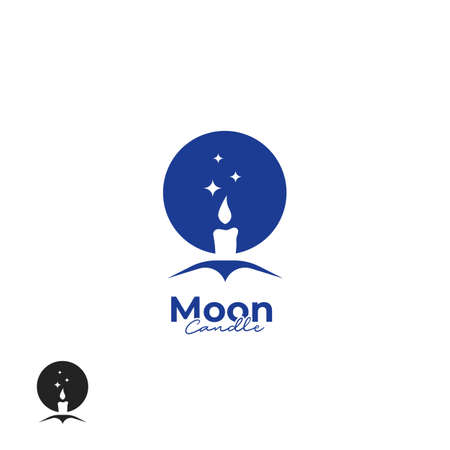Moon candle logo, silhouette of candle light and moon logo vector icon illustrationのイラスト素材