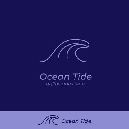 big ocean tide wave logo icon symbol vector with round big line drawing style of nature surfing waveのイラスト素材
