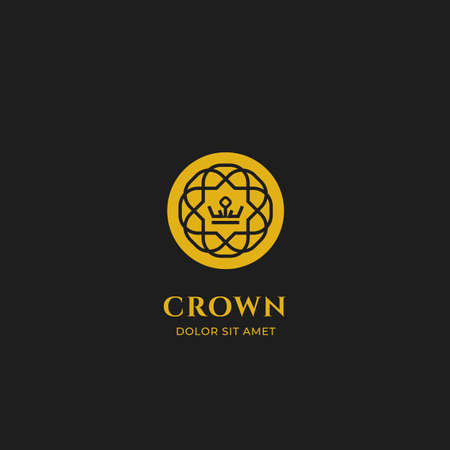 Gold line crown logo with line outline pattern abstract ornamentsのイラスト素材