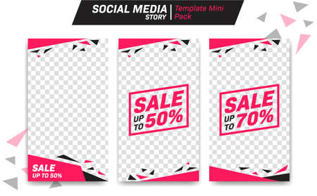 Social Media story tempalte design for discount promotion sale black pink abstract geometric styleのイラスト素材