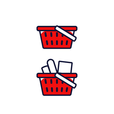 Grocery red shopping basket icon empty and full filled condition symbol icon in outline filled style vectorのイラスト素材