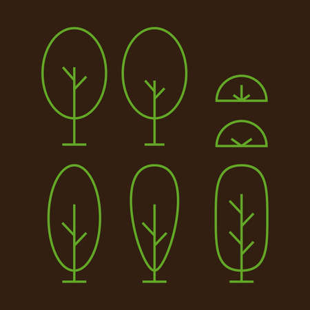 Oval and elips outline tree and bush plant graphic vector asset set simple illustrationのイラスト素材