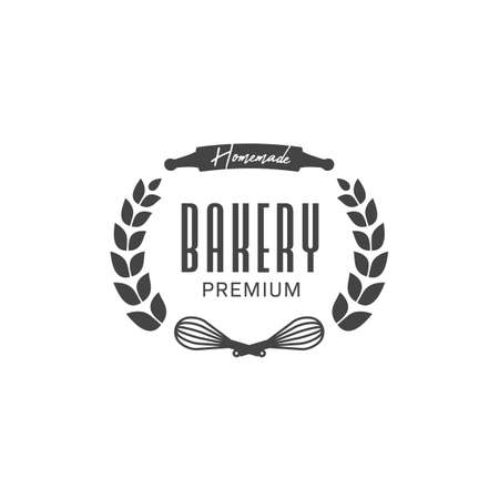 Homemade premium bakery badge symbol with wheat wreath elementのイラスト素材