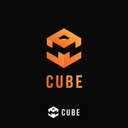 Letter M cube square 3d logo geometry icon for technology companyのイラスト素材