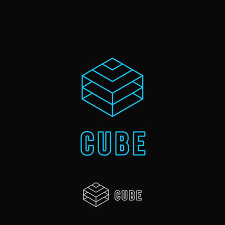 Line cube logo icon which looks like layered symbol vector for technology companyのイラスト素材