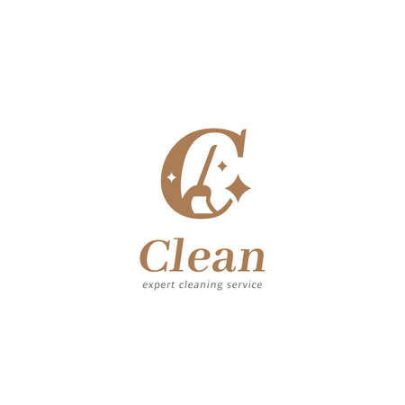 Letter C cleaning service maid logo symbol with broom brush and logotype C icon in elegant premium luxury styleのイラスト素材