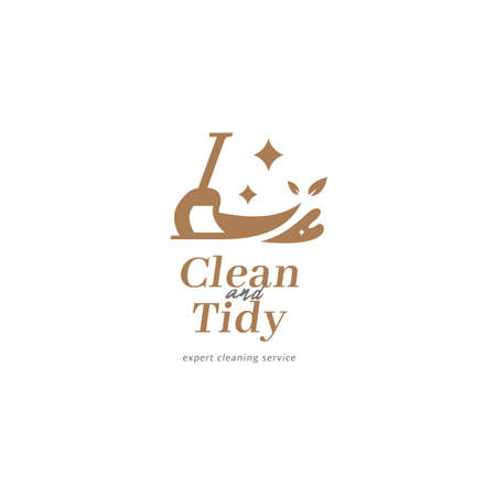 Cleaning service maid logo with shining broom brush icon, expert cleaning laundry, washing, and lawn care service logo for residential and commercial clientのイラスト素材
