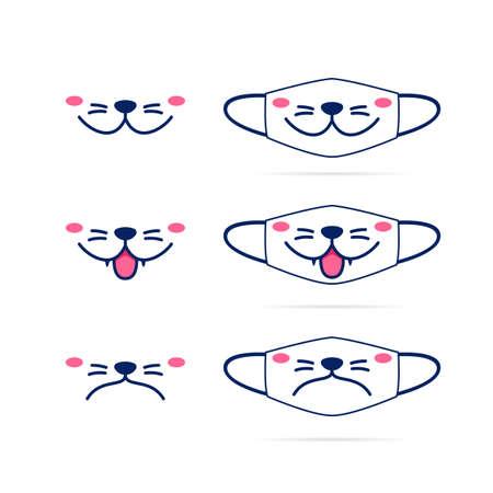 Face mask design with cute cat dog pet animal mouth face graphic illustrationのイラスト素材