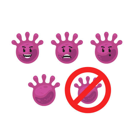 Violet virus bacteria microbe vector character mascot set include red no signのイラスト素材