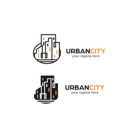 Urban downtown city monoline glyph logo icon symbol real estateのイラスト素材
