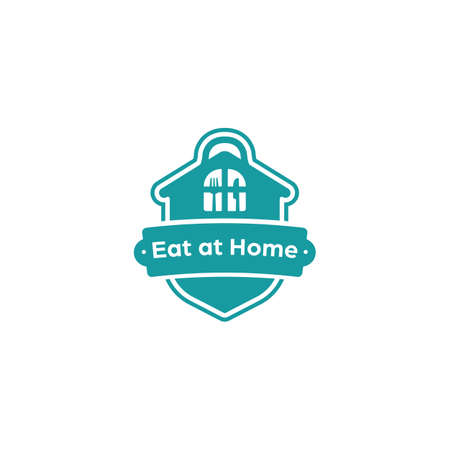 Eat at home kitchen catering restaurant homemade recipe logo badge emblem sticker vectorのイラスト素材