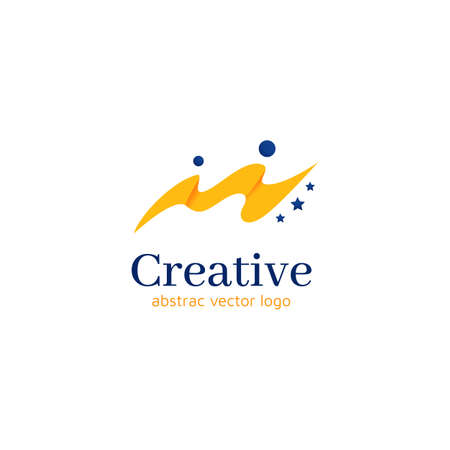 abstract gold flag waving creative logo icon with stars and circle logo for company brandのイラスト素材