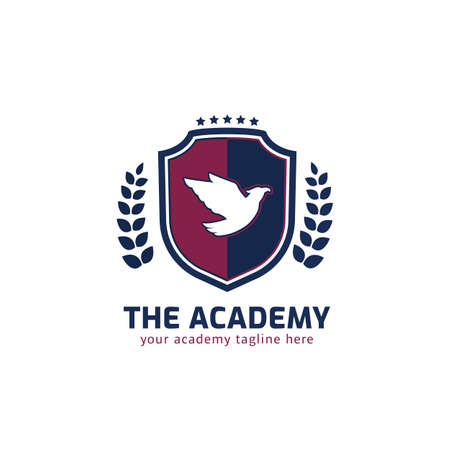 Shield academy logo with flying eagle, wreath, and stars vector symbol badge emblemのイラスト素材