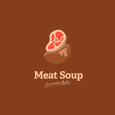 Awesome taste meat soup logo icon with bowl and meat illustration vector delicious overflow soup big portionのイラスト素材
