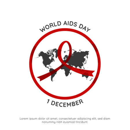 World hiv aids day 1 december event poster with world map inside red round circle frame vector simple clean illustrationのイラスト素材
