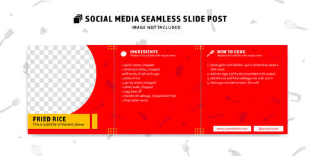Editable social media seamless slide post feed vector template for food recipe contentのイラスト素材